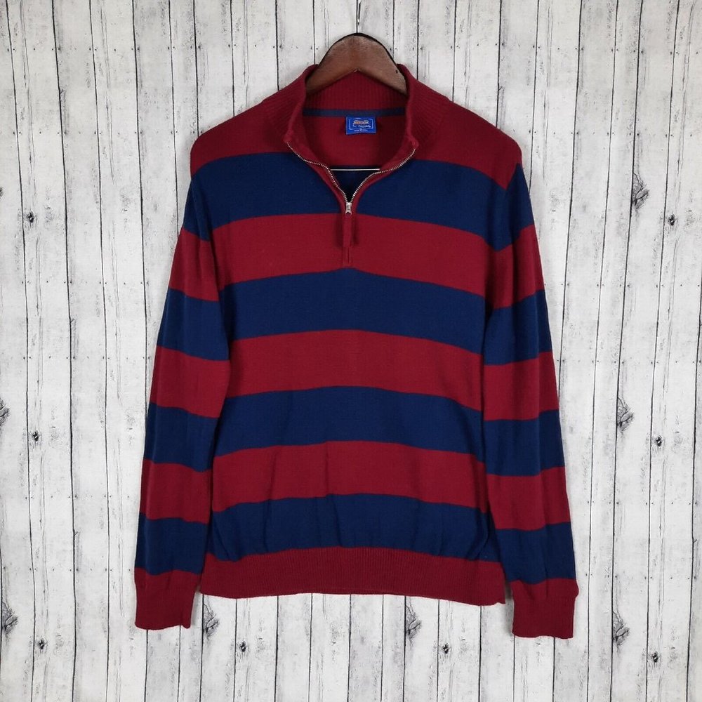 Le Tigre 1/4 Zip Pullover Sweater Men's XL Deep Red & Blue Striped